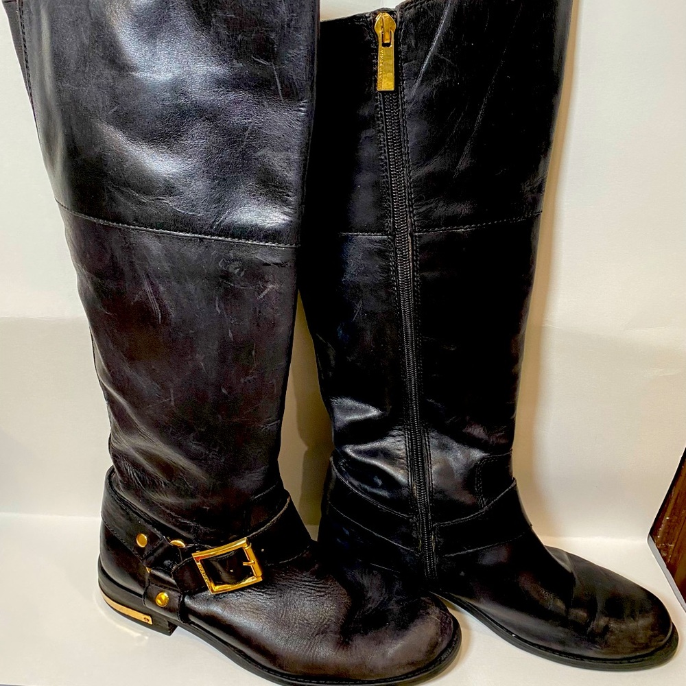 VINCE CAMUTO size 8 Black Leather Kallie Boots Riding style. 16” tall